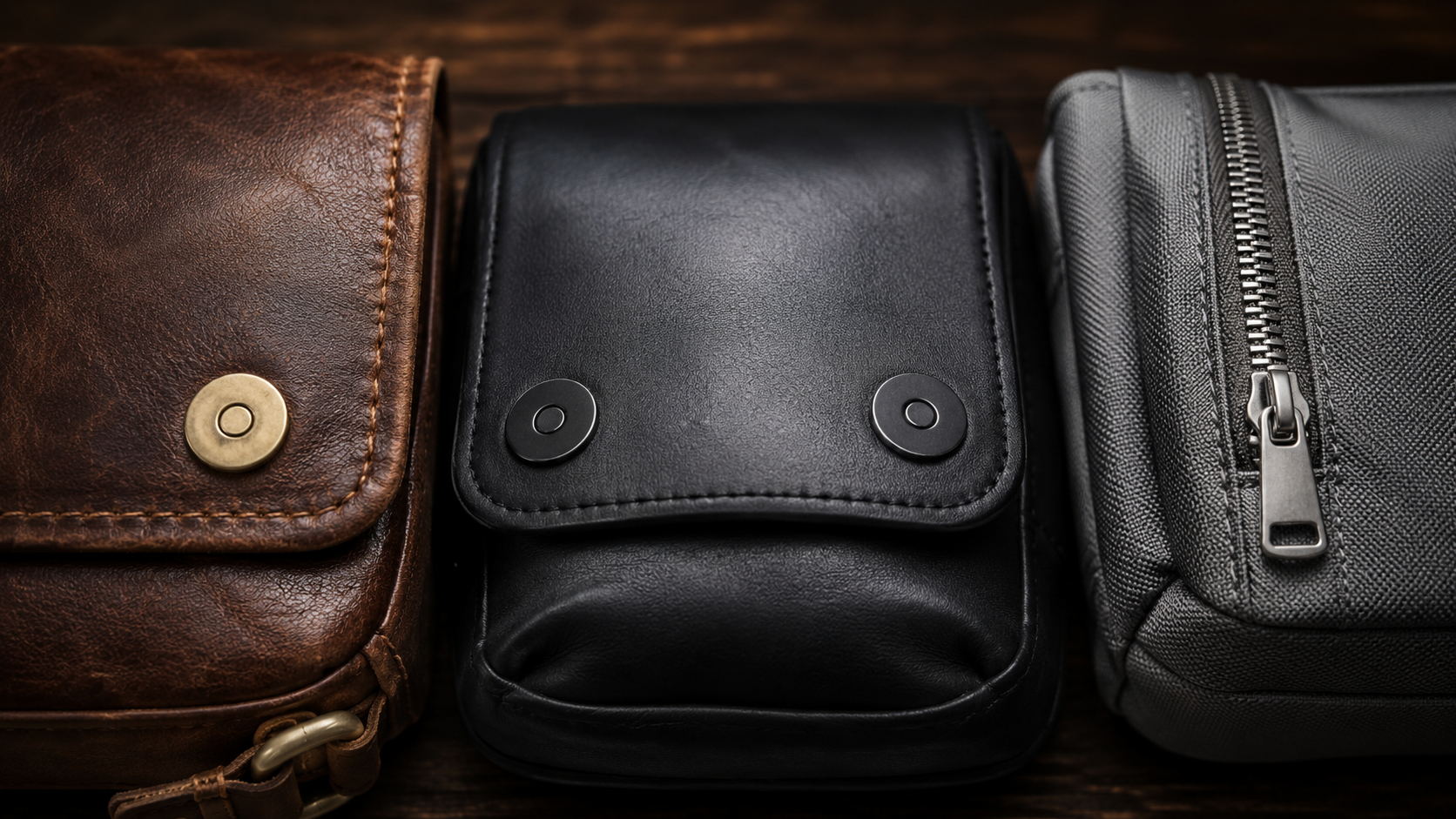 Single magnet flap vs double magnet flap vs zipper closure mechanisms on camera bags compared in macro detail